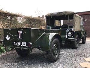Old style number plates on Brockhouse trailer and Land-Rover