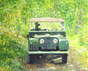 Slaughterford with Land-Rover painting by arne Barker