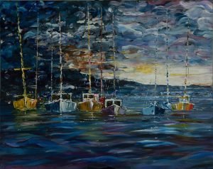 Fishing Boats & Sky acrylic painting