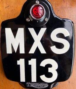 1951 Triumph Trophy hand painted rear plate